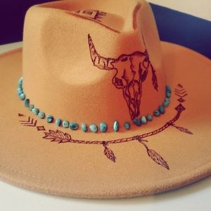 Custom burned wide brim fedora